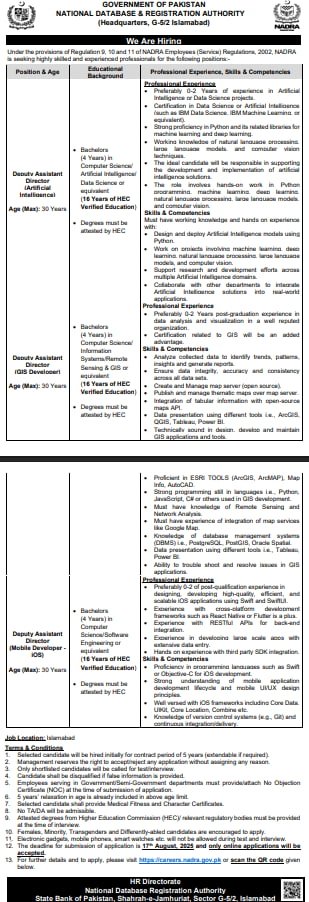 NADRA Hiring 2025 - Deputy Assistant Director Jobs Advertisement