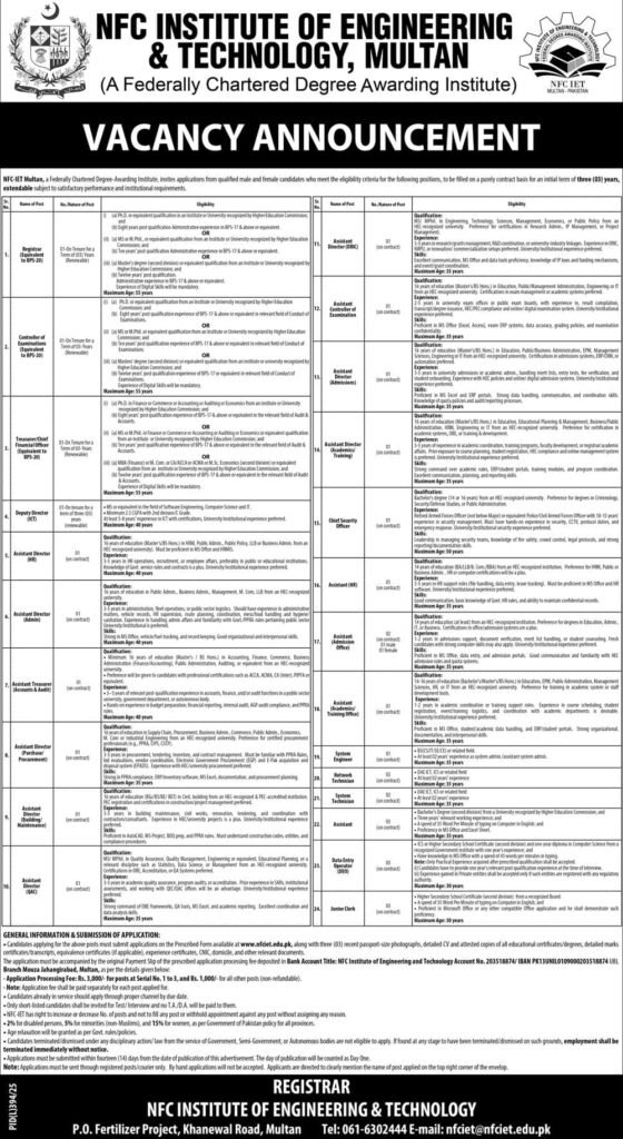 nfc institute of engineering & technology multan jobs 2025 advertisement