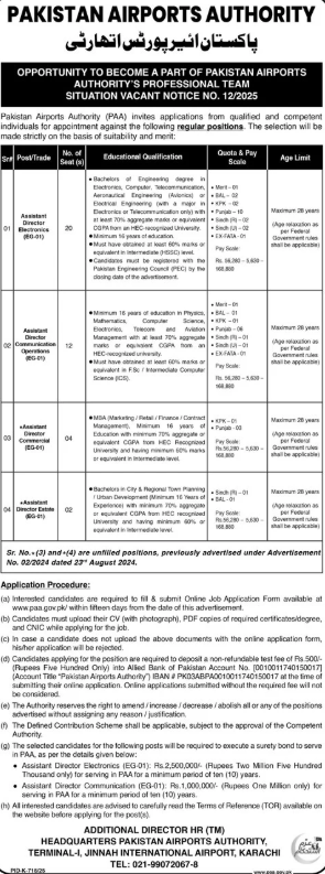 paa jobs advertisement 2025 pakistan airports authority