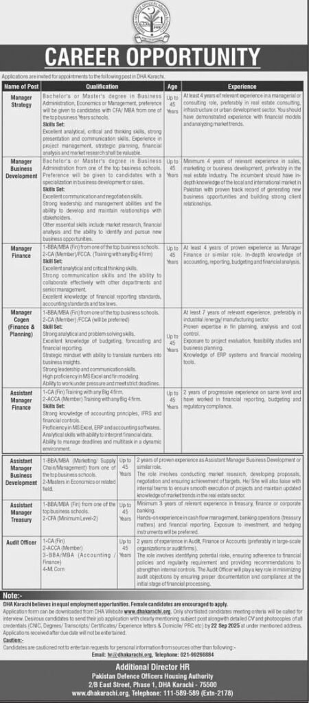 dha karachi job application