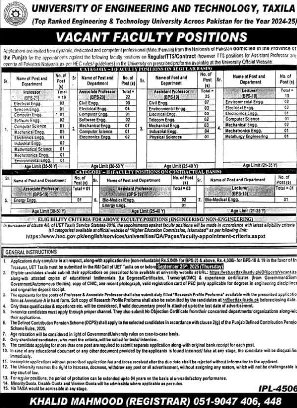 uet taxila faculty