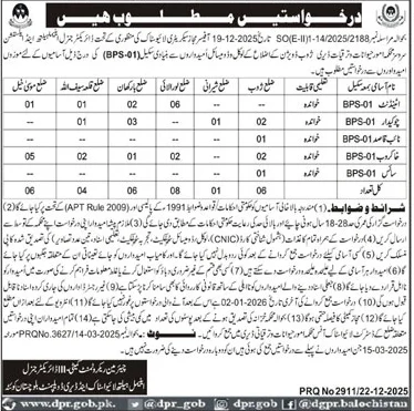 Department of Livestock and Dairy Development Balochistan vacancy announcement for chowkidar qaasid sweeper and reader positions in Zhob Division 2025