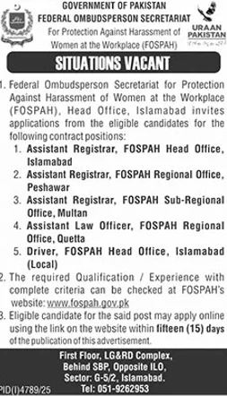 federal ombudsperson secretariat fospah situations vacant second newspaper clipping, assistant registrar and driver jobs notice
