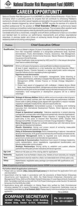 national disaster risk management fund ndrmf chief executive officer vacancy advertisement in newspaper