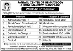 Pathwel Center of Hematology and Bone Marrow Transplant job advertisement walk-in interview