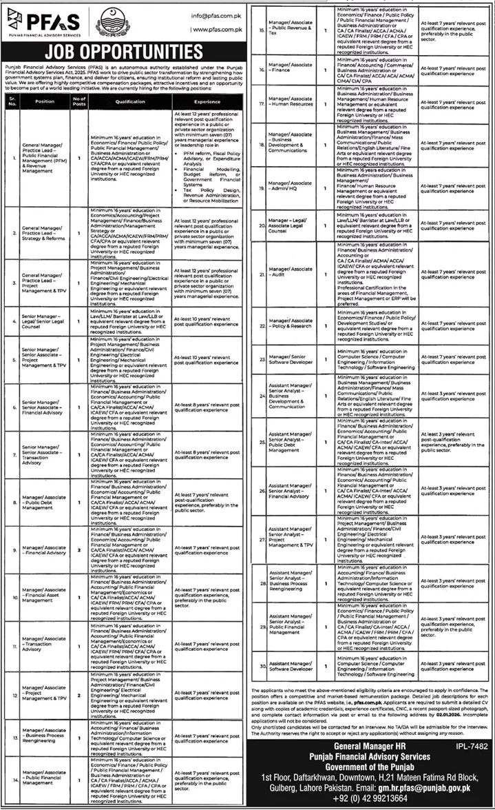pfas recruitment 2025 government jobs, punjab financial advisory services opportunities