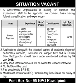 Government Power Engineer Vacancy Advertisement 2025, BPS-17 Contract Position