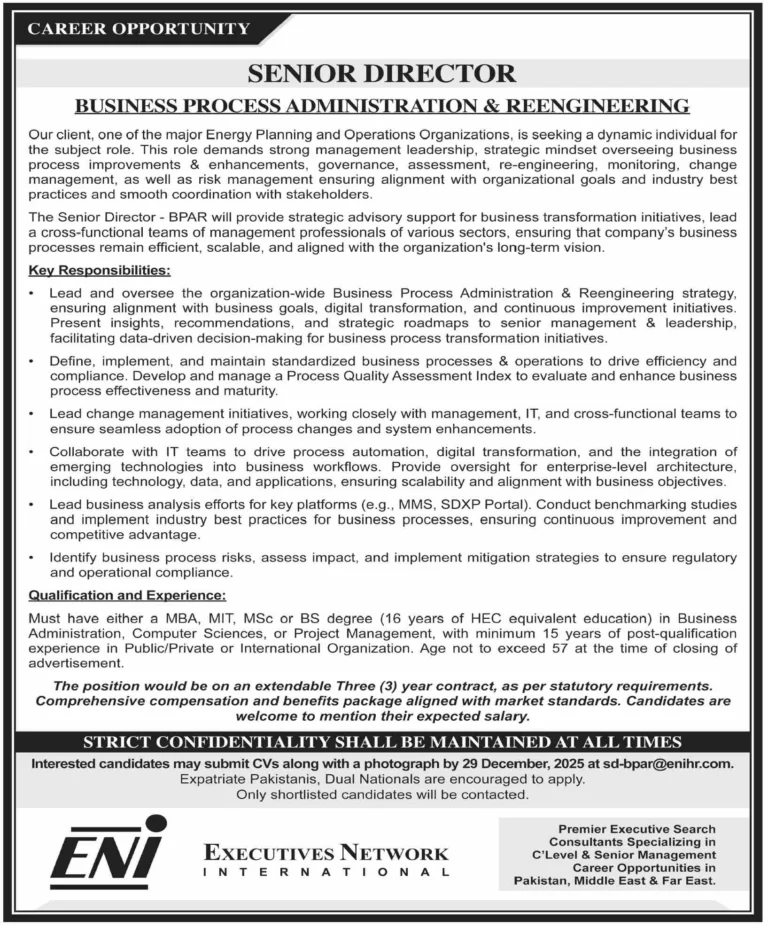 senior director business process administration and reengineering job, executive career opportunity energy sector