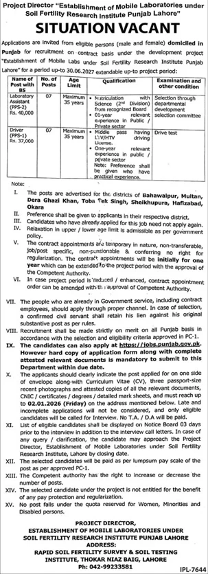 Soil Fertility Research Institute Mobile Laboratories Project Establishment Jobs Announcement 14 Positions