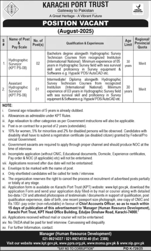 kpt jobs advertisement 2025 karachi port trust