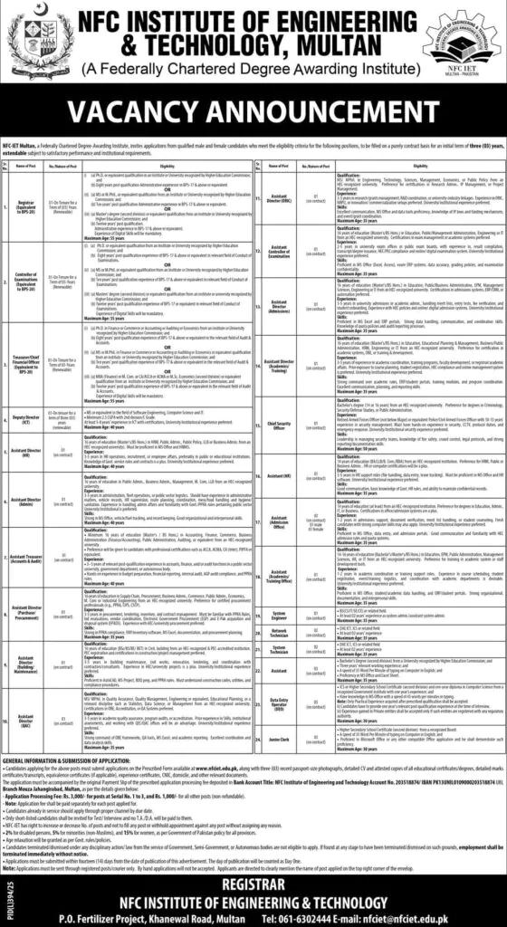 nfc institute of engineering & technology multan jobs 2025 advertisement