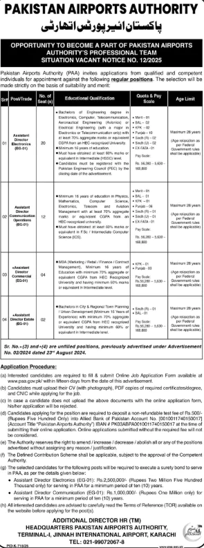 paa jobs advertisement 2025 pakistan airports authority