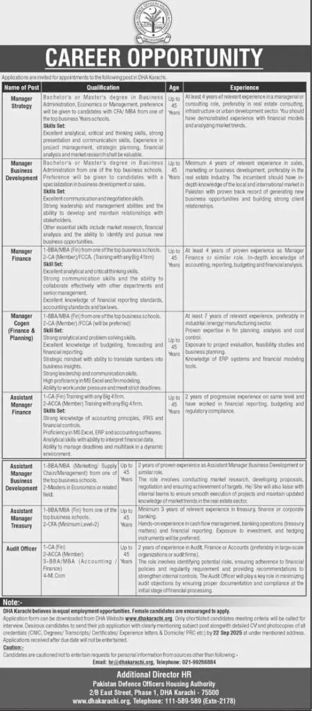 dha karachi job application