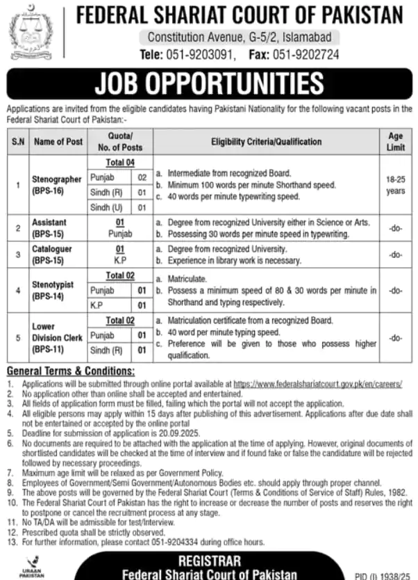 federal shariat court careers