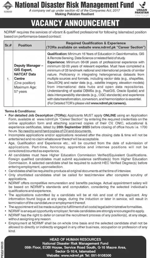 ndrmf gis expert vacancy