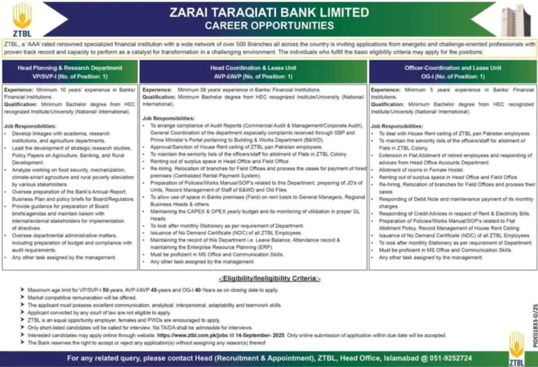 ztbl vacancy advertisement 2025